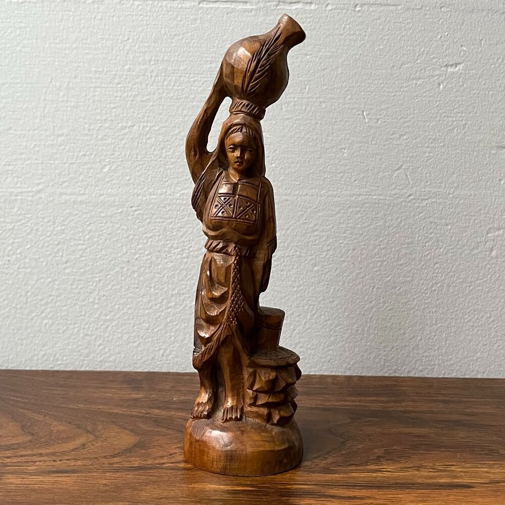 Hand-Carved Wood Samaritan Woman at the Well Figurine 8" Folk Art Sculpture
